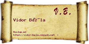 Vidor Béla névjegykártya
